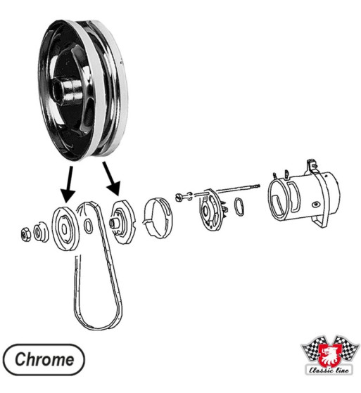 Koło pasowe alternatora, 12 V, chrom
Koło pasowe alternatora, 12 V, chrom