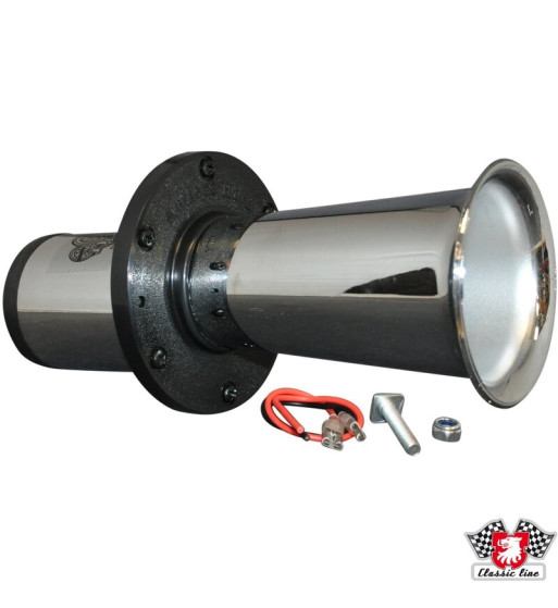 Klakson, 12 V, styl klasyczny, czarno-chromowany, bez znaku E
Klakson, 12 V, styl klasyczny, czarno-chromowany, bez znaku E