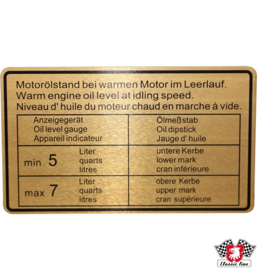 Sticker, engine oil level Sticker, engine oil level