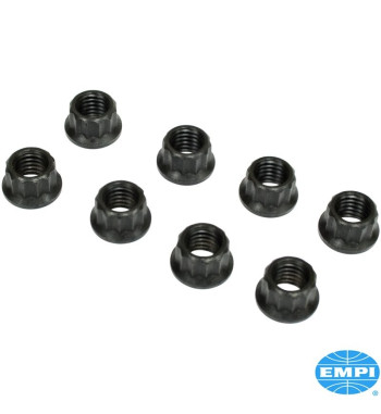 Nakrętki silnika, 12-kątne, 8x1,25 mm, czarne, do nasadek 12-kątnych 10 mm, 8 sztuk

