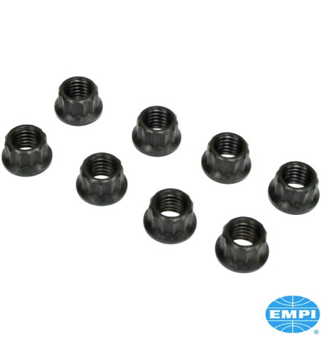 Nakrętki silnika, 12-kątne, 8x1,25 mm, czarne, do nasadek 12-kątnych 10 mm, 8 sztuk
