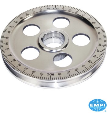 Standard size degree crankshaft pulley with timing marks, black numbers, aluminium, polished