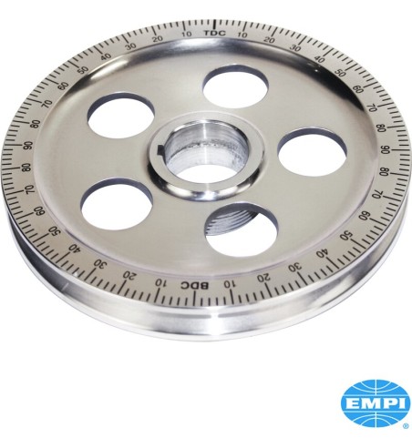 Standard size degree crankshaft pulley with timing marks, black numbers, aluminium, polished