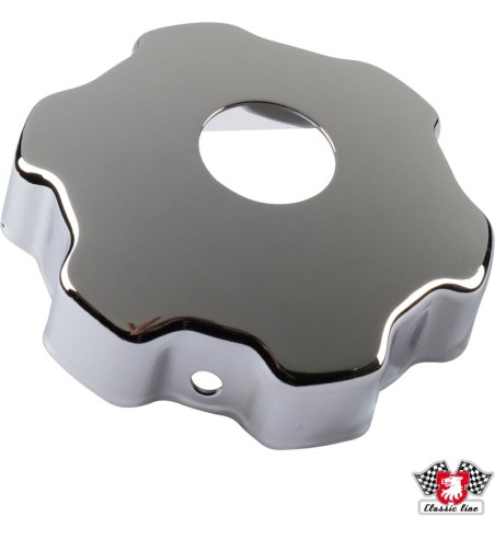 Cover for oil filler cap with ventilation, chrome
