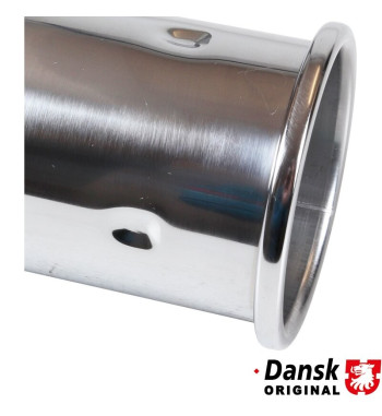 Exhaust tip. Fits Ø57 mm tail pipes. Made of chromed stainless steel