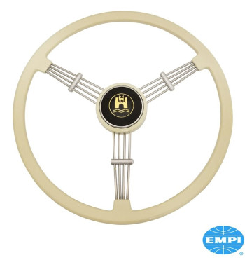 Steering wheel, complete with horn button, ivory, 3 spoke Banjo Style, Ø394 mm