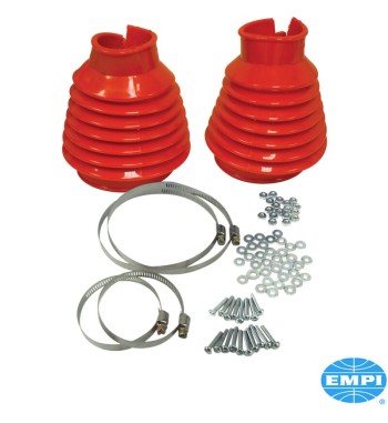 Axle boot set for CV joint with clamps and hardware, rear, for swing axle, red, 2 pieces