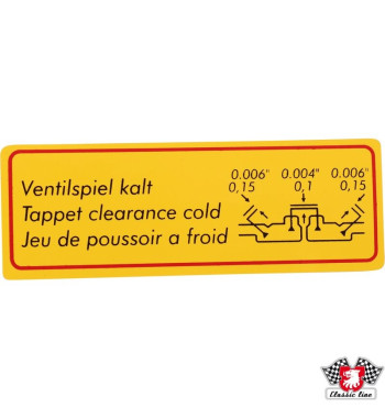 Sticker, "Tappet clearence cold"