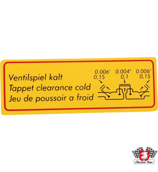 Sticker, "Tappet clearence cold" Sticker, "Tappet clearence cold"