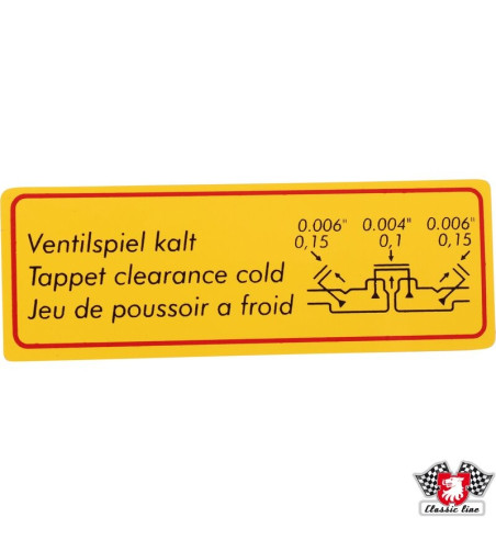 Sticker, "Tappet clearence cold"