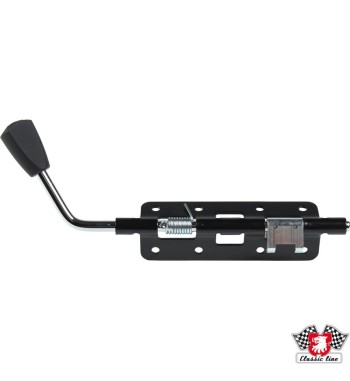 Adjuster for seat runner with black knob, left. To be replaced on seat frame