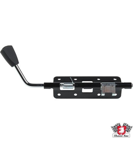 Adjuster for seat runner with black knob, left. To be replaced on seat frame
