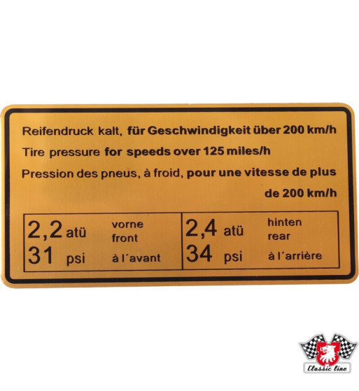 Naklejka, ciśnienie w oponach, 200 km/h
Naklejka, ciśnienie w oponach, 200 km/h