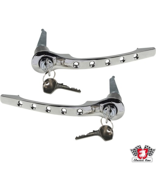 Door handle set with custom drilled holes, chrome, left/right, with lock cylinder and key