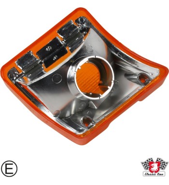 Lens for indicator, orange, front, left, with E-mark