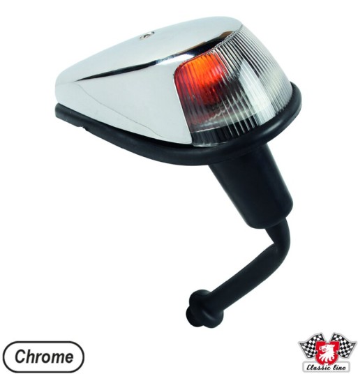 Indicator, front, wing mounted, chrome/clear, with gasket and socket, left/right Indicator, front, wing mounted, chrome/clear, with gasket and socket, left/right