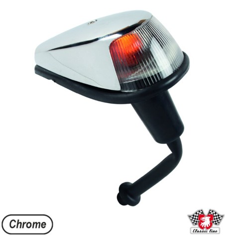 Indicator, front, wing mounted, chrome/clear, with gasket and socket, left/right