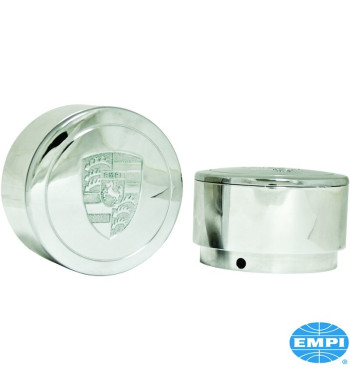 Zestaw kołpaków piasty z logo Porsche, Billet Style, aluminium, powiększona wysokość, 48 mm, 2 sztuki
