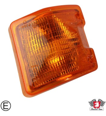 Lens for indicator, orange, front, right, with E-mark