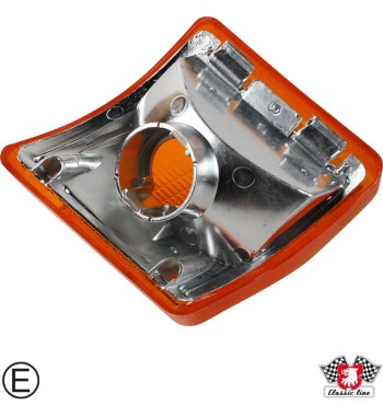 Lens for indicator, orange, front, right, with E-mark