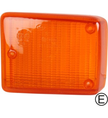 Lens for indicator, orange, front, left, with E-mark