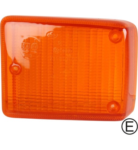 Lens for indicator, orange, front, left, with E-mark