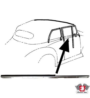 Door window scraper with aluminium trim, outer, right