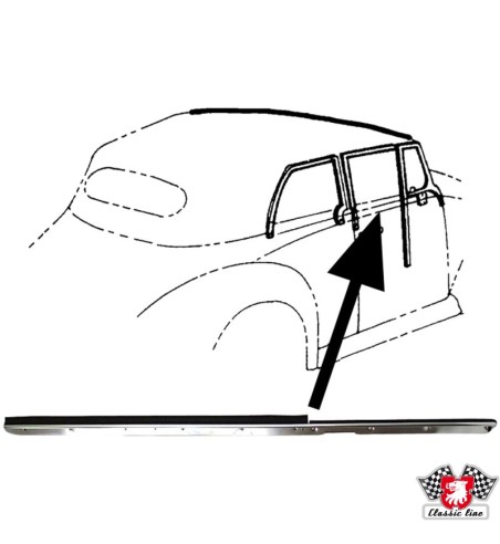 Door window scraper with aluminium trim, outer, right
