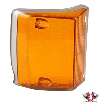 Lens for indicator with silver rim, orange, front, left