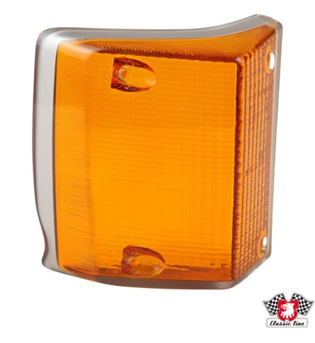 Lens for indicator with silver rim, orange, front, left