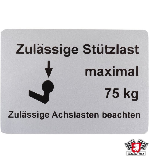 Naklejka, "Zulässige Stützlast maximal 75 kg"
