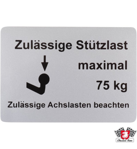Naklejka, "Zulässige Stützlast maximal 75 kg"
