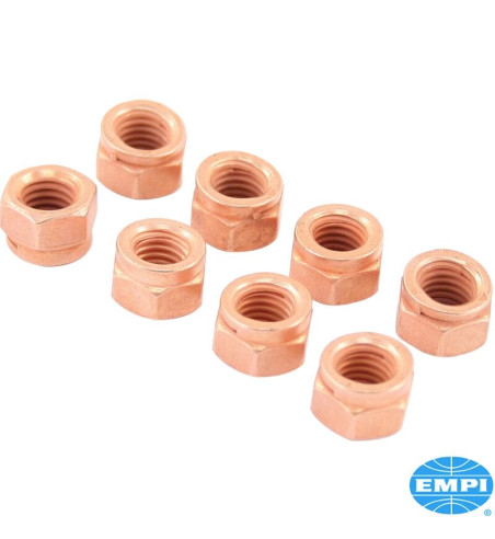 Zestaw nakrętek zabezpieczających do wydechu, łeb 12 mm, gwint 8x1,25, miedź, 8 sztuk
