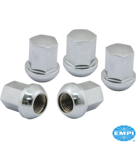 Zestaw nakrętek kół, styl Porsche, aluminium, wykończenie chromowane, M14x1,5, długość 32 mm, 5 sztuk

