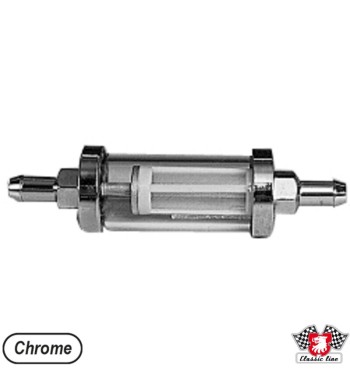 Filtr paliwa, szklany/chromowany z końcówkami 6,5 mm