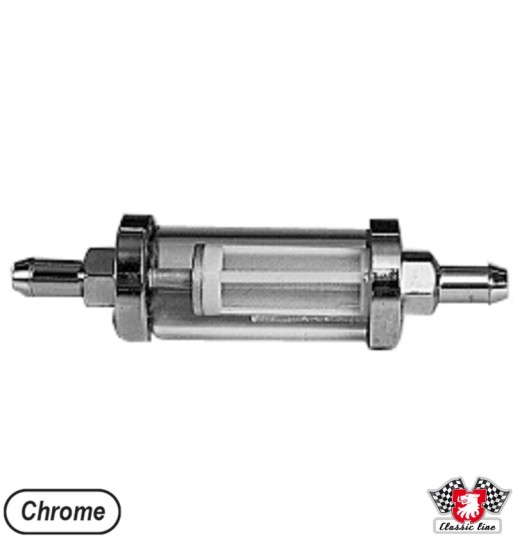 Filtr paliwa, szklany/chromowany z końcówkami 6,5 mm