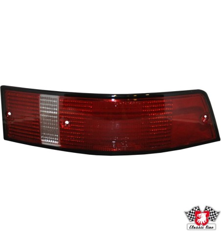 Lens for tail light with black rim, red/clear/red, US-version, right, with E-mark