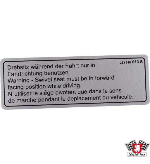 Naklejka, "Warning - swiwel seat must be in forward facing position while driving
Naklejka, "Warning - swiwel seat must be in forward facing position while driving