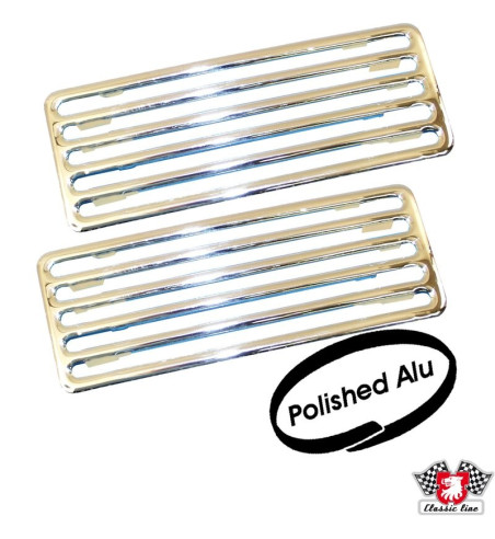 Zestaw kratek wentylacyjnych do pokrywy silnika, polerowane aluminium, 2 sztuki

