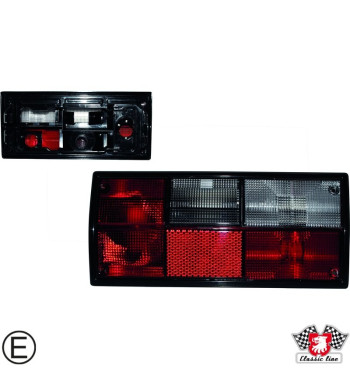 Lampa tylna z czerwonym/przezroczystym szkłem, bez gniazda (gniazdo typu Hella), prawa, ze znakiem E
