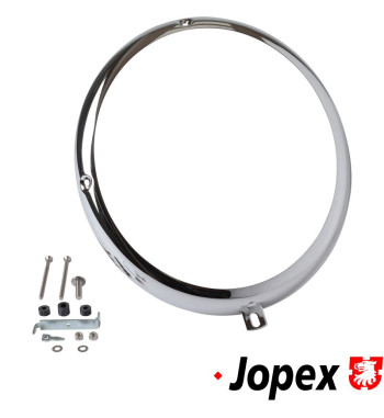 Headlight rim, chrome, Bosch style, Adjusting holes at 9 and 12 o'clock.