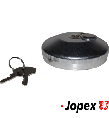 Fuel tank cap, lockable, with keys. Made of polished metal