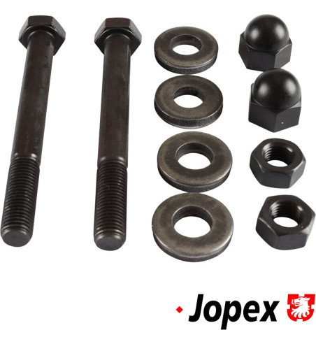 Bolt set for wishbone, rear. Set includes 2 bolts, 2 nuts, 4 washers and 2 cover caps
