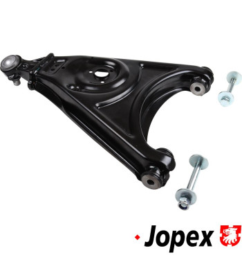 Wishbone with bushings and ball joint, front, lower, left. Late version