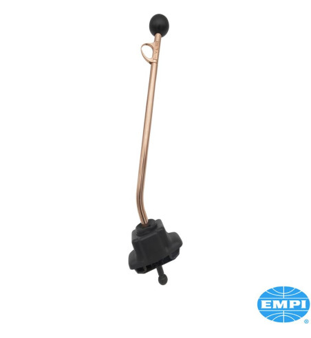 Trigger gear shift, copper plated with black knob, extra long, overall length 23 ½