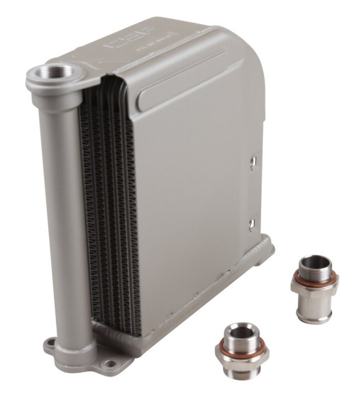 Oil cooler, High-Performance core. With modular multi-fit high-flow fittings Oil cooler, High-Performance core. With modular multi-fit high-flow fittings