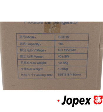 Portable car refrigerator, volume 15 L, DC12/24 Volt, 40 W, with compressor