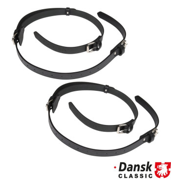 Leather strap set for luggage rack, black, 2 pieces. Fits Leitz style luggage rack