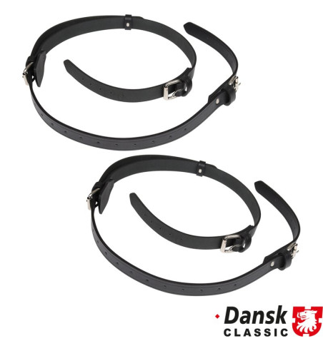 Leather strap set for luggage rack, black, 2 pieces. Fits Leitz style luggage rack