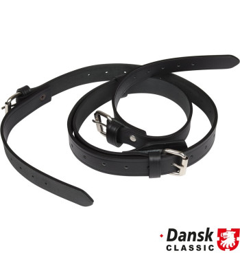 Leather strap set for luggage rack, black, 2 pieces. Fits Leitz style luggage rack